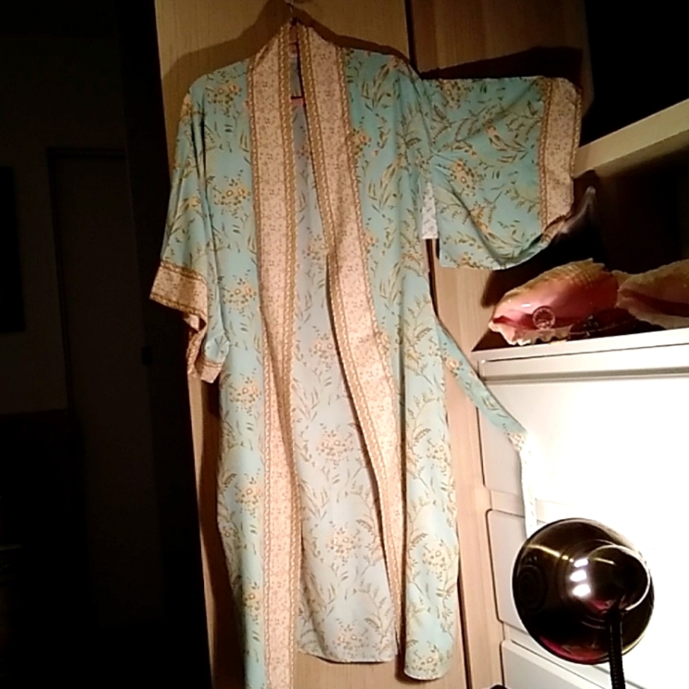 Cotton Maxi Kimono Robe Sz M - Picture 2 of 5